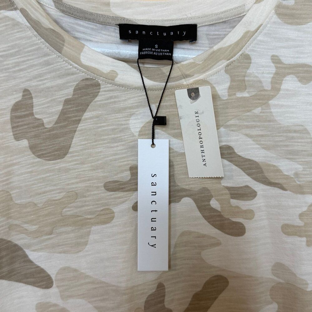 NWT Sanctuary Ivory Beige Camo Printed Cold Shoulder T Shirt Dress Women’s Size - Picture 3 of 6